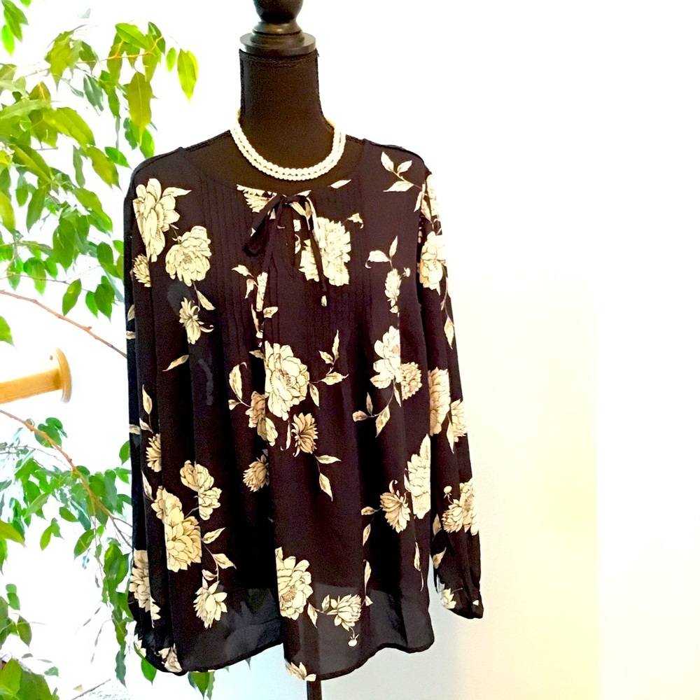 Black and white floral blouse